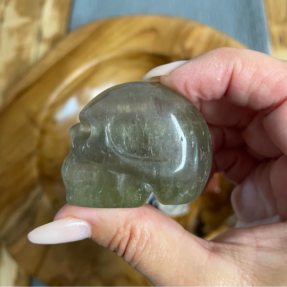 ✨ CLEARANCE ✨ Green fluorite banded Crystal Skull Carving